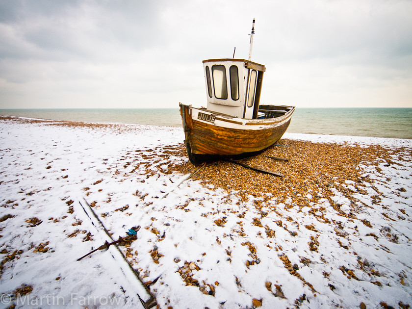 Julie 
 Boat on snowy beach 
 Keywords: Kent, Walmer, snow, winter,boar,beach,water,shore,ocean sea,white,cold